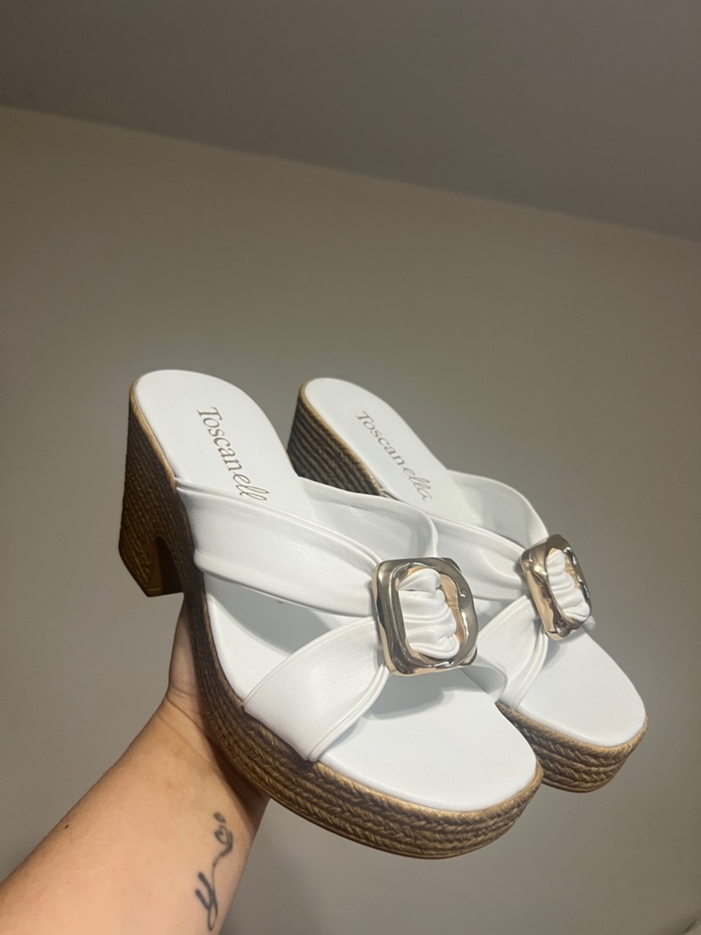 White Wedge Slide with Buckle